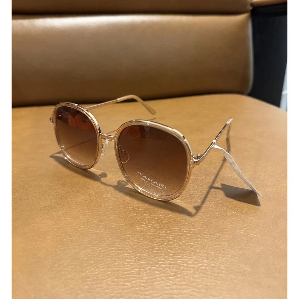 NWT TAHARI TH783 Brown Gold Aviator Authentic Sunglasses Gift idea /1018/ New